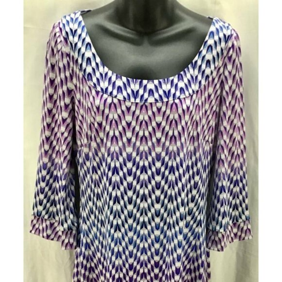 Jessica Simpson Dress Medium 10 Blue Abstract Tunic Scoop Neck 3/4 Sleeve 2570 - Picture 2 of 6